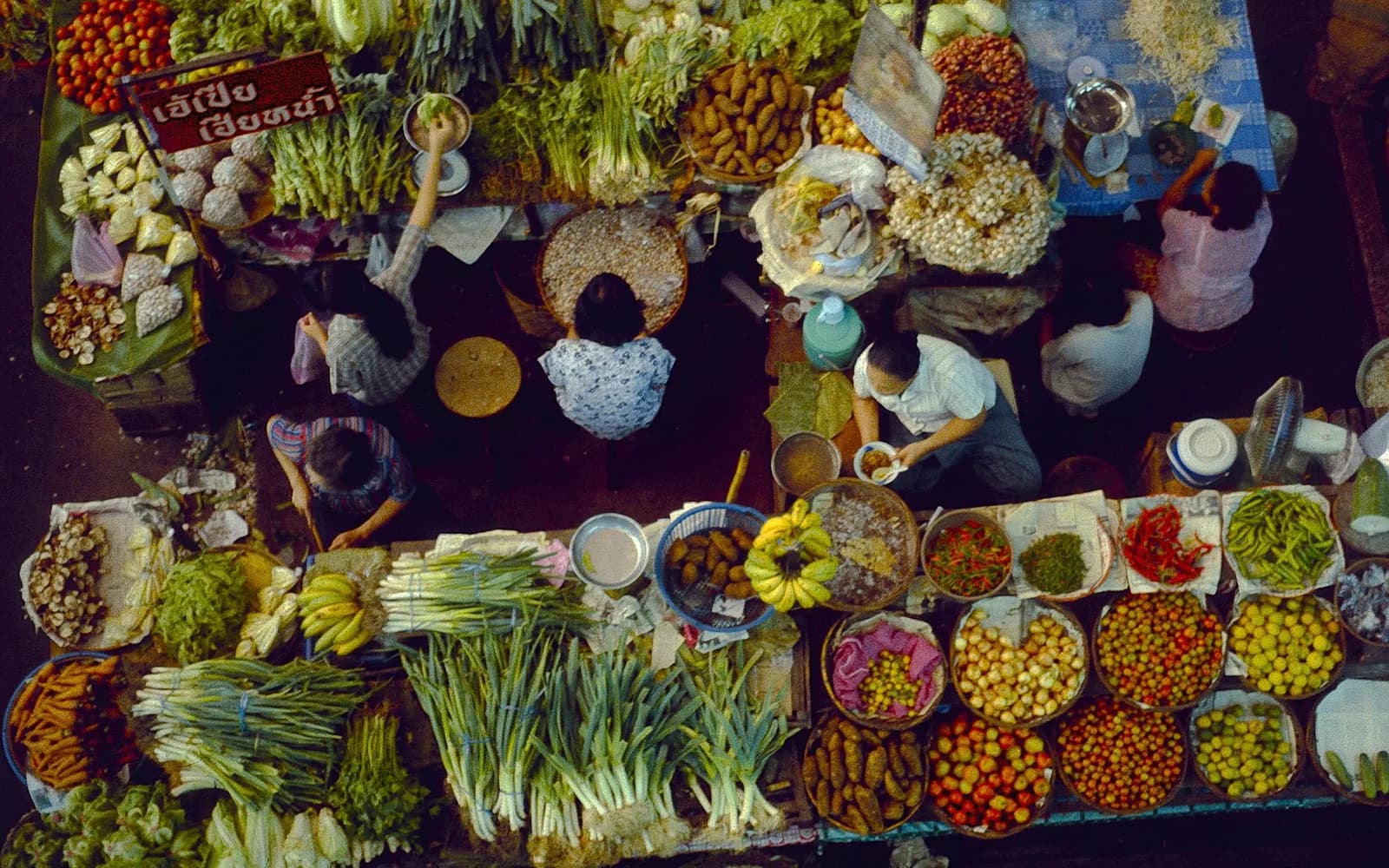 A fresh produce market in Thailand seen from above
