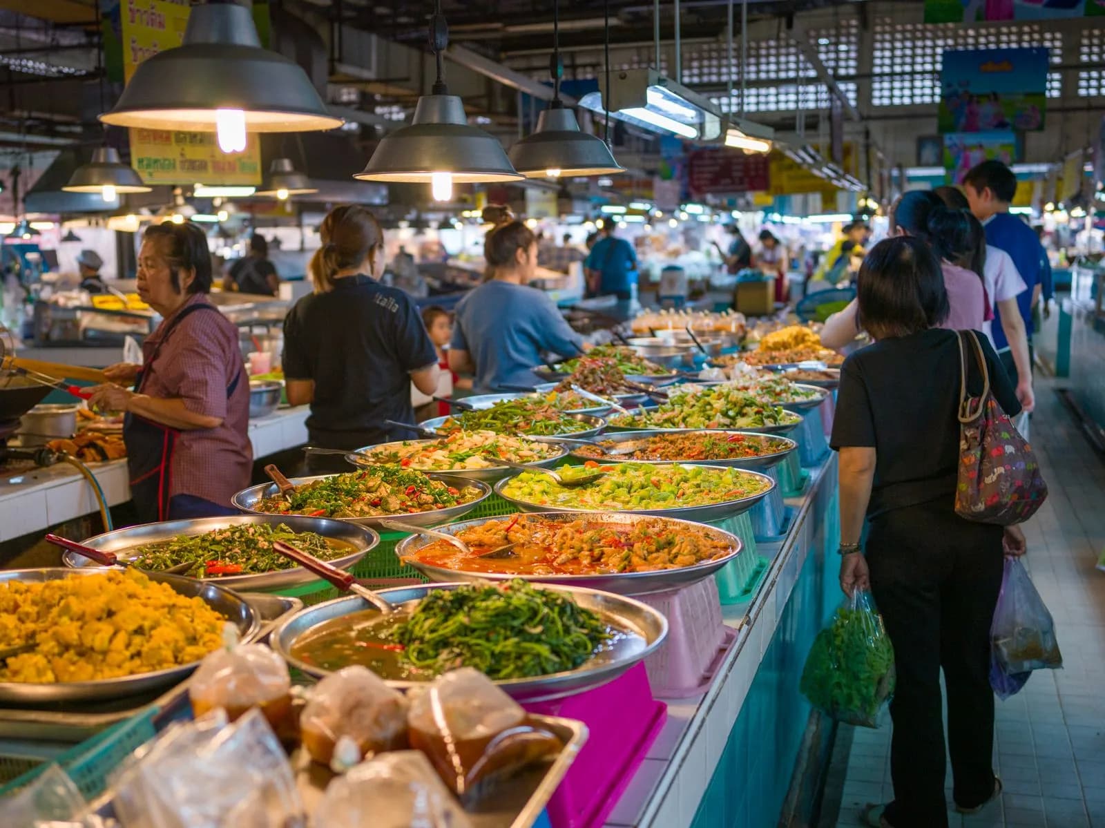 Produce stacked at an Asian food market