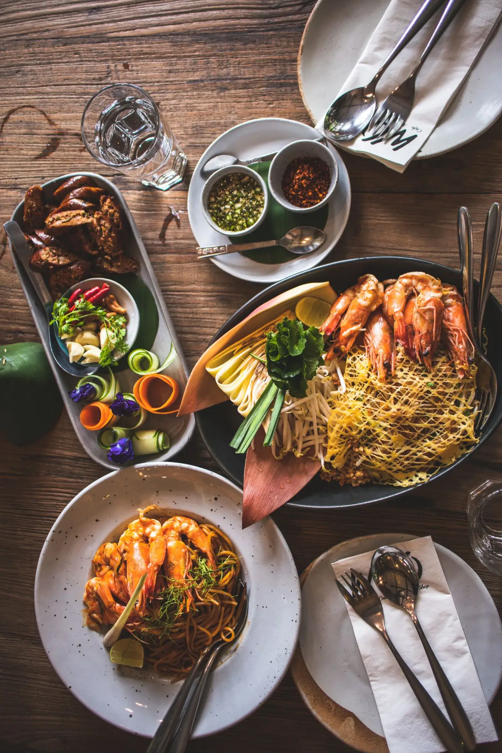 Thai seafood dishes photographed from above